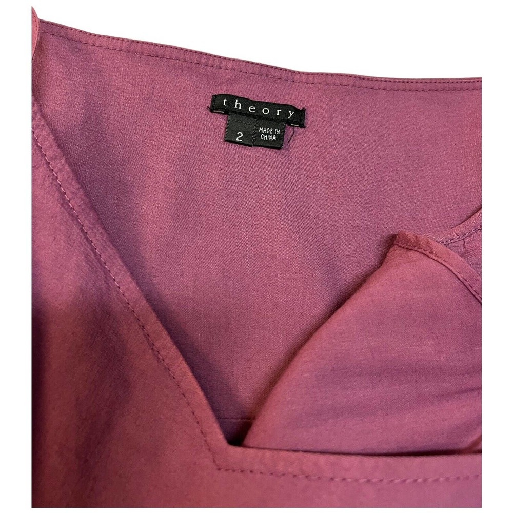 Theory Linen Spaghetti Strap V Neck Fit Flare Lattice Pockets Dress Plum 2 - Picture 7 of 13